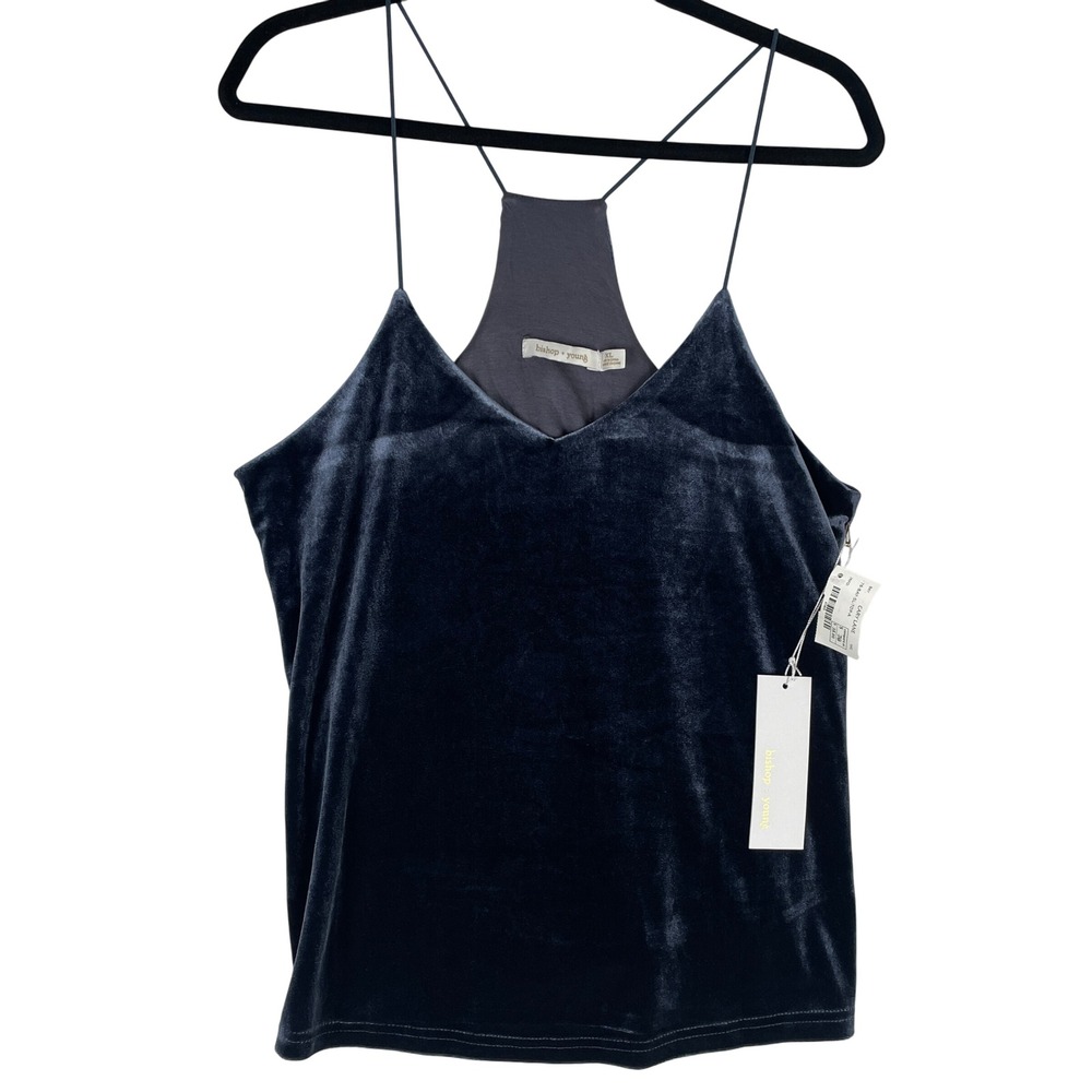 Bishop + Young Blue‎ Velvet Cami Top XL Sleeveless V Neck Casual Party